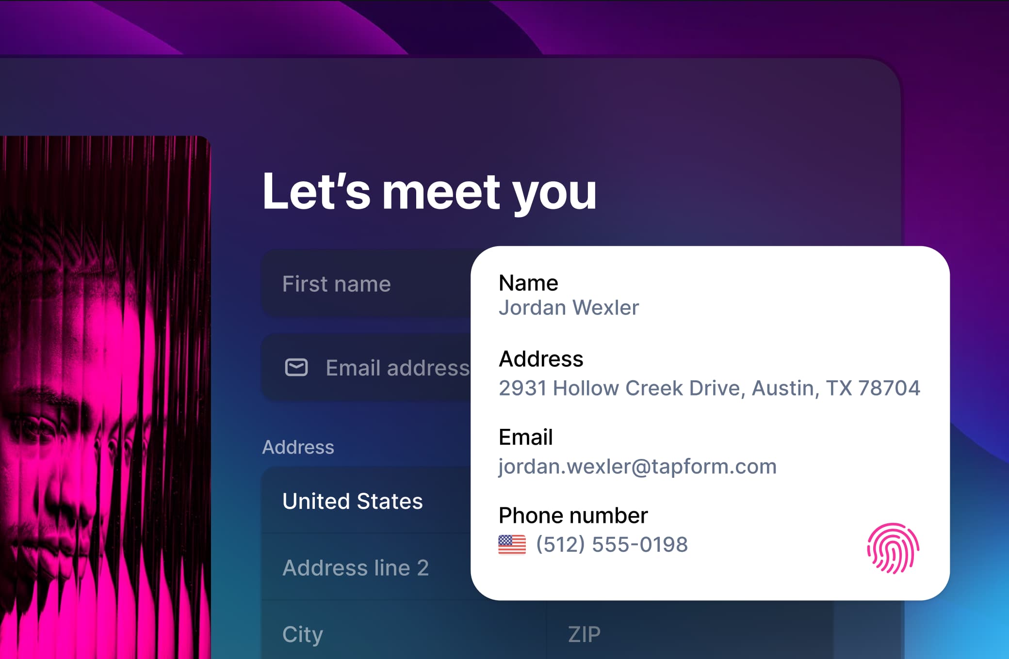 Screenshot of Tapform contact details capture form.