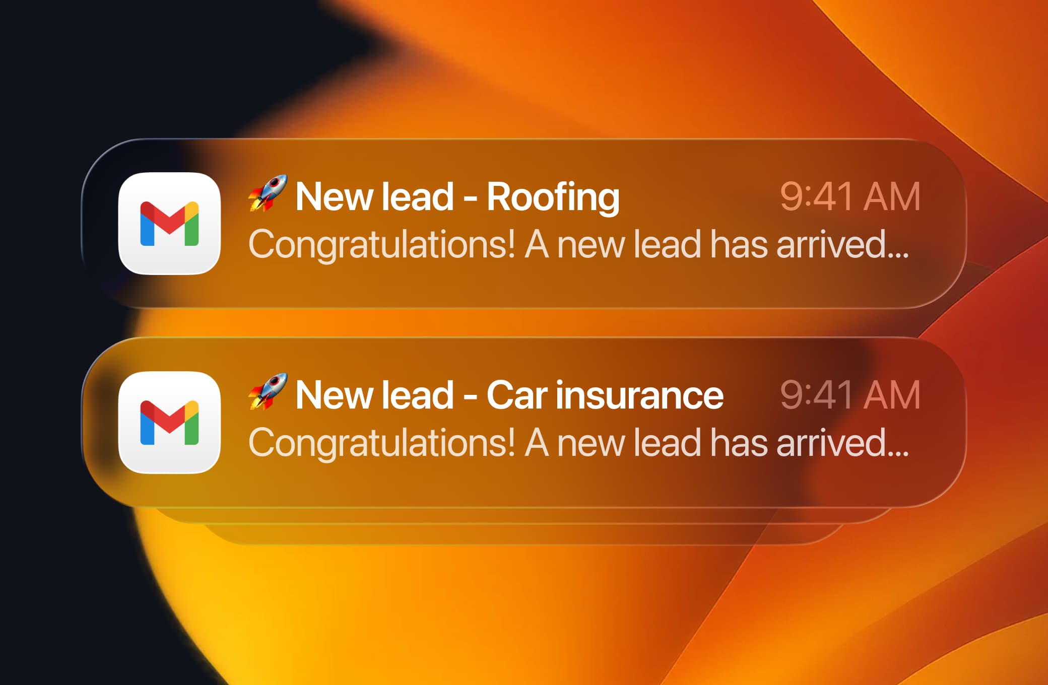 Screenshot of Tapform new lead push notification on mobile device.