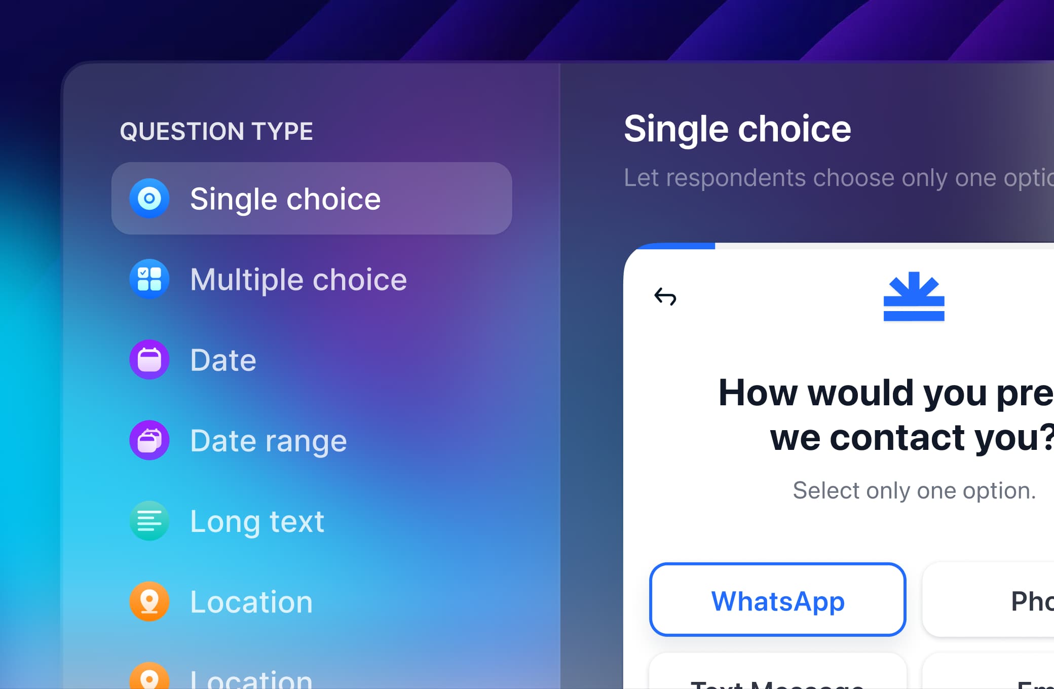 Screenshot of Tapform multi-step form with various slide types.