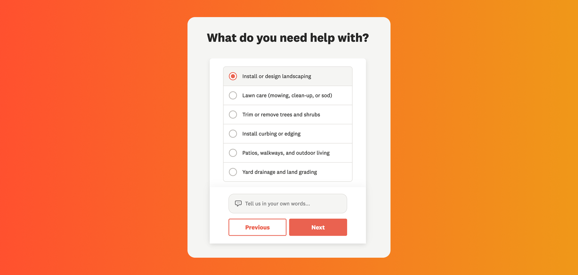angi's tell us in your own words input for lead generation